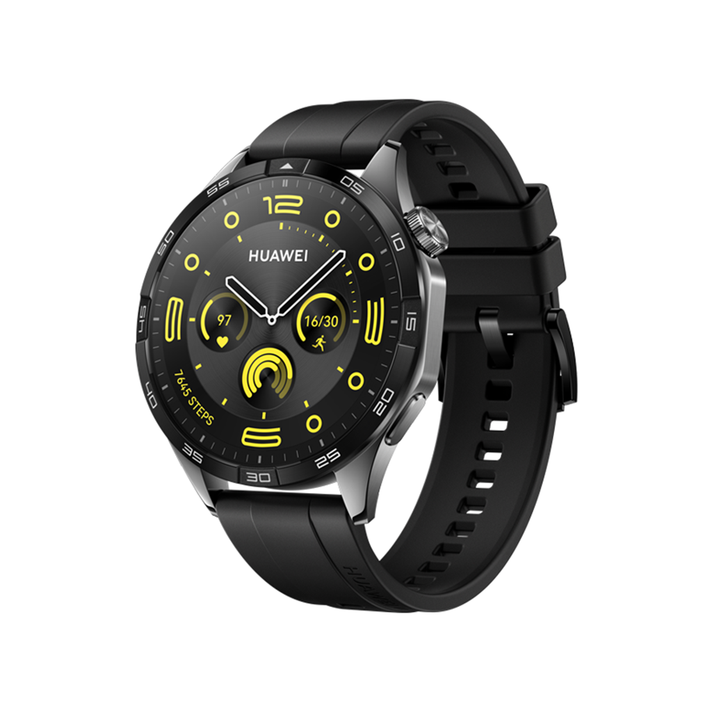 Huawei Watch GT 4 46mm Black Stainless Steel case with Black Fluoroelastomer Strap