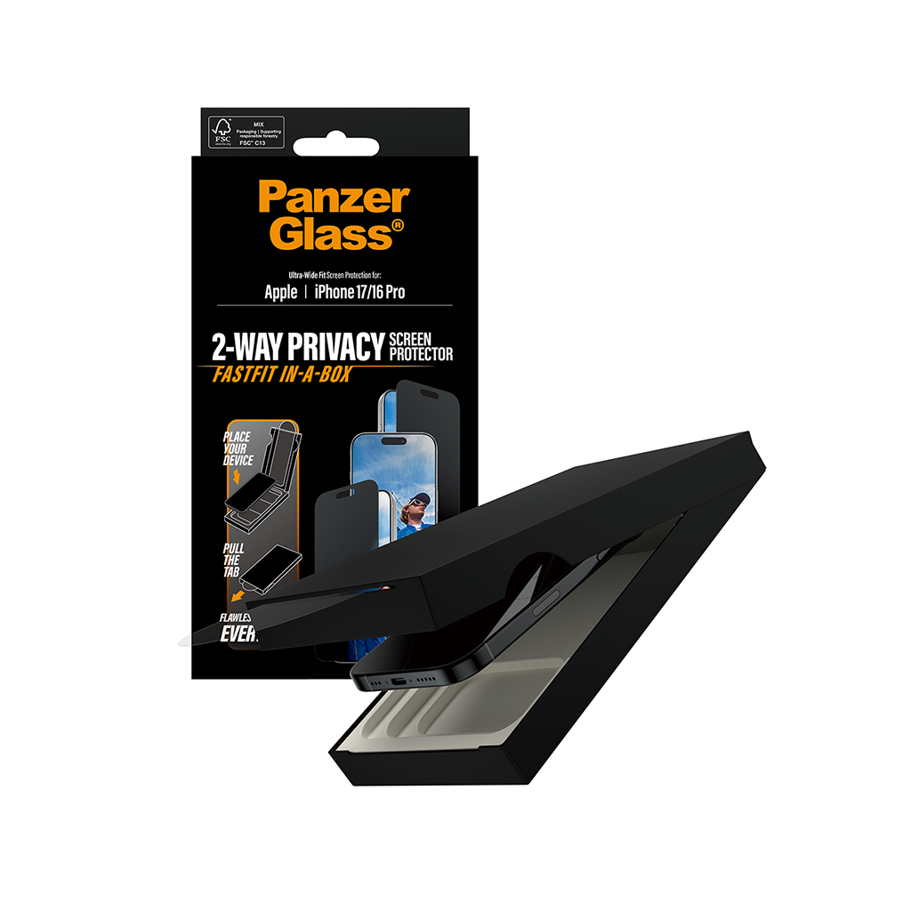 Kiirpaigaldusega kaitseklaas privaatsusfiltriga Apple iPhone 17 / iPhone 16 Pro, Ultra-Wide Fit, PanzerGlass - Image 3