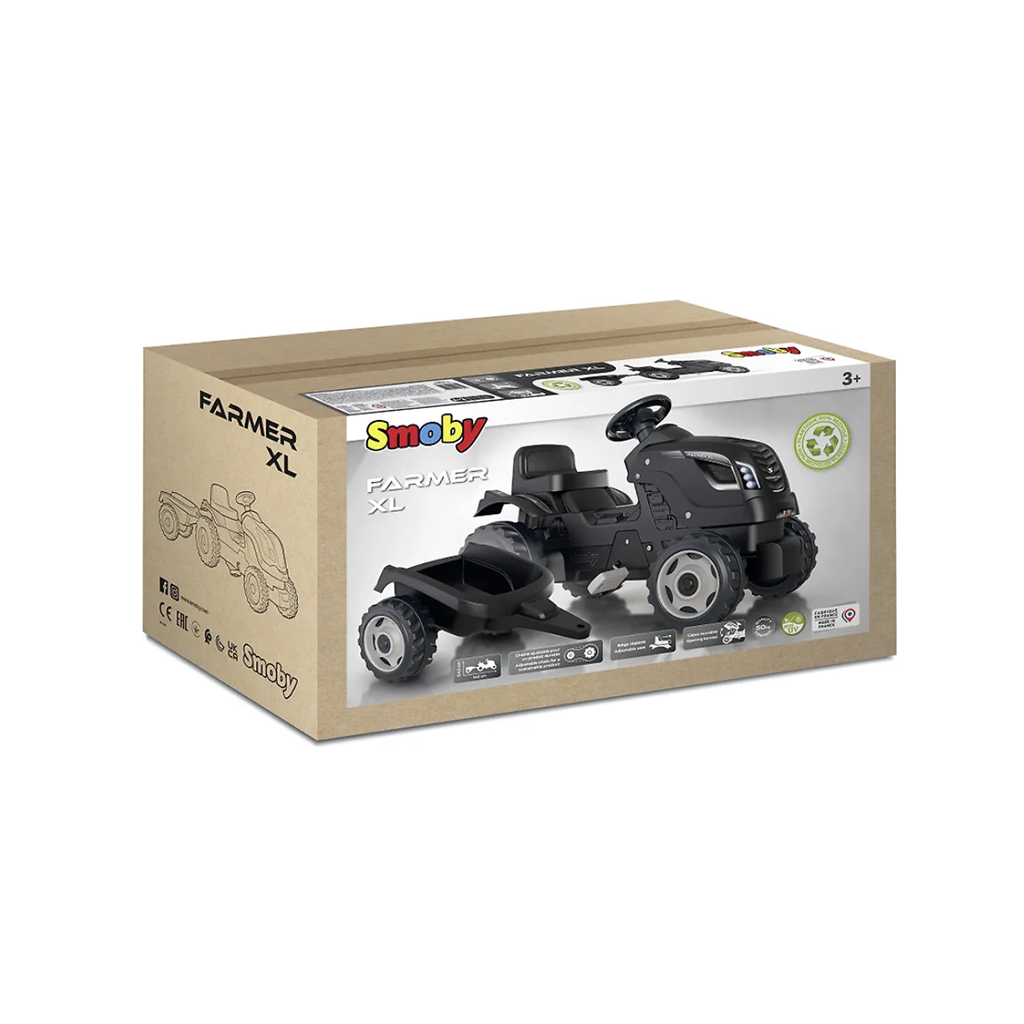 Smoby Farmer XL Pedal Tractor and Trailer Black - Image 3