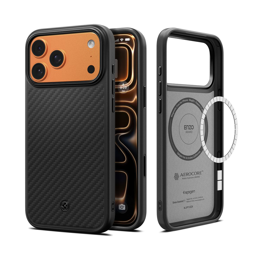 Kaitseümbris Enzo Aramid T (MagFit), Apple iPhone 17 Pro, must, MagSafe ühilduv, kaamera nupuga, Spigen - Image 2