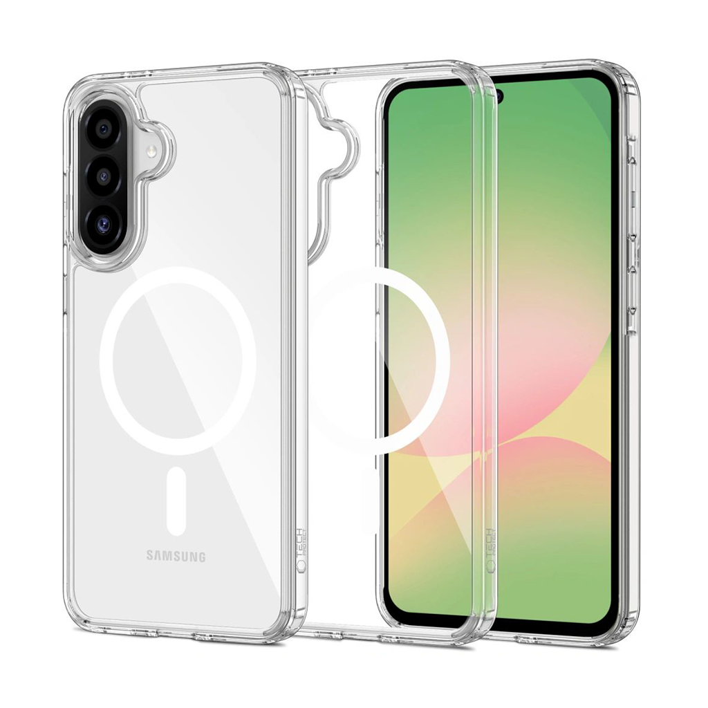 Kaitseümbris FlexAir Hybrid MagSafe, Samsung Galaxy A17 / A17 5G, läbipaistev valge MagSafe ringiga, Tech-Protect