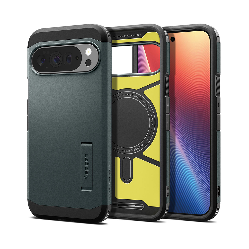 Kaitseümbris Tough Armor AI (MagFit), Google Pixel 10 Pro XL, tumeroheline, tugijalaga, Qi2/MagSafe ühilduv, Spigen