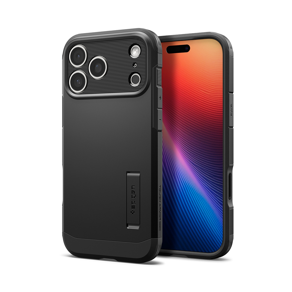 Kaitseümbris Tough Armor T (MagFit), Apple iPhone 17 Pro, must, tugijalaga, MagSafe ühilduv, kaamera nupuga, Spigen