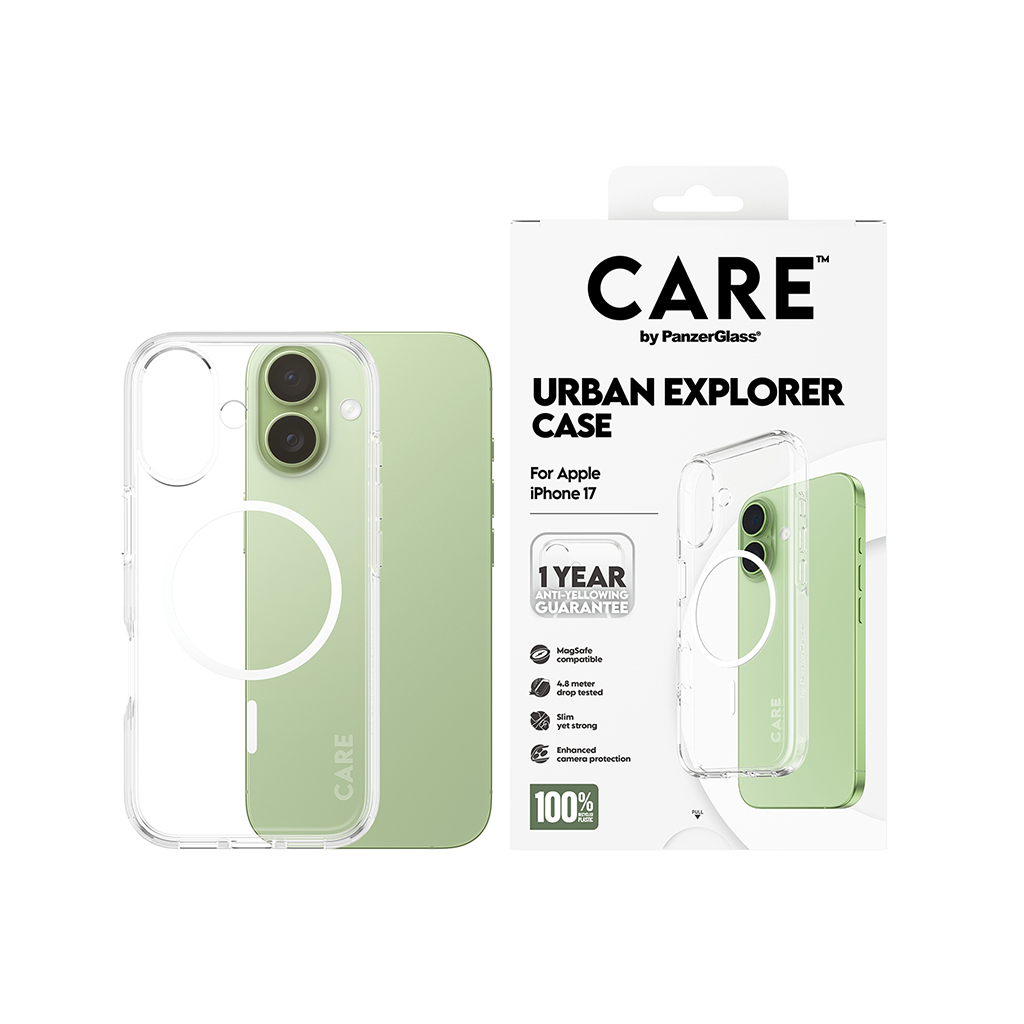Kaitseümbris Urban Explorer MagSafe, Apple iPhone 17, läbipaistev valge MagSafe ringiga, CARE by PanzerGlass - Image 2