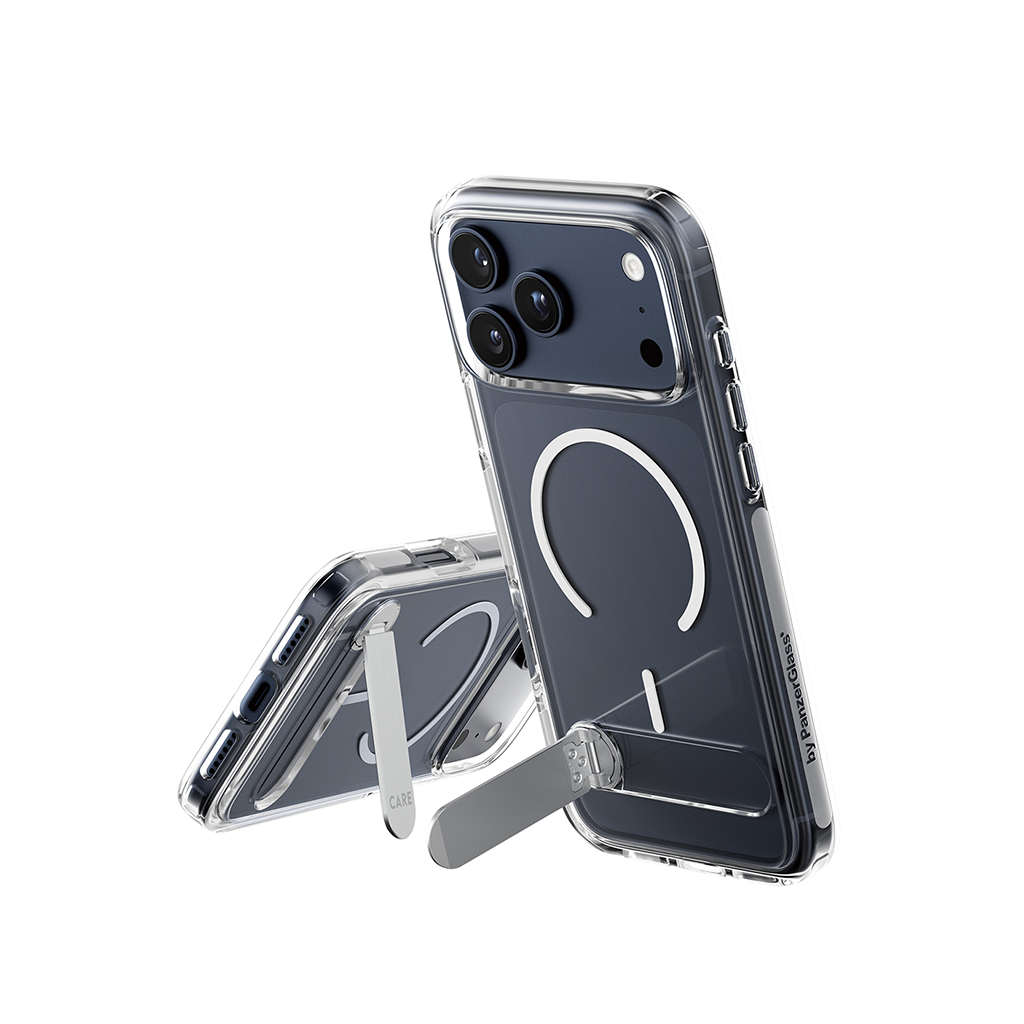 Kaitseümbris tugijalaga KickStand, Apple iPhone 17 Pro Max, läbipaistev, MagSafe ühilduv, CARE by PanzerGlass