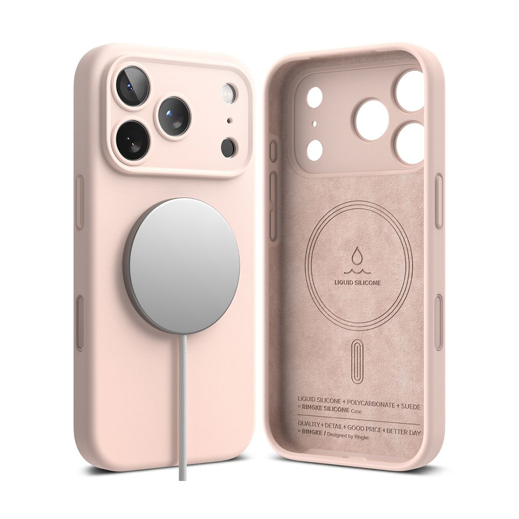 Kaitseümbris Silicone Magnetic, Apple iPhone 17 Pro, heleroosa, MagSafe ühilduv, Ringke