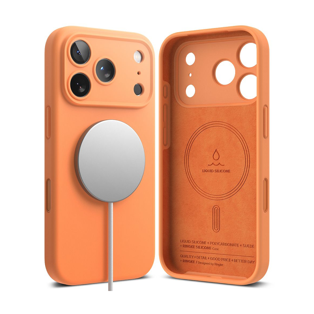Kaitseümbris Silicone Magnetic, Apple iPhone 17 Pro, oranž, MagSafe ühilduv, Ringke