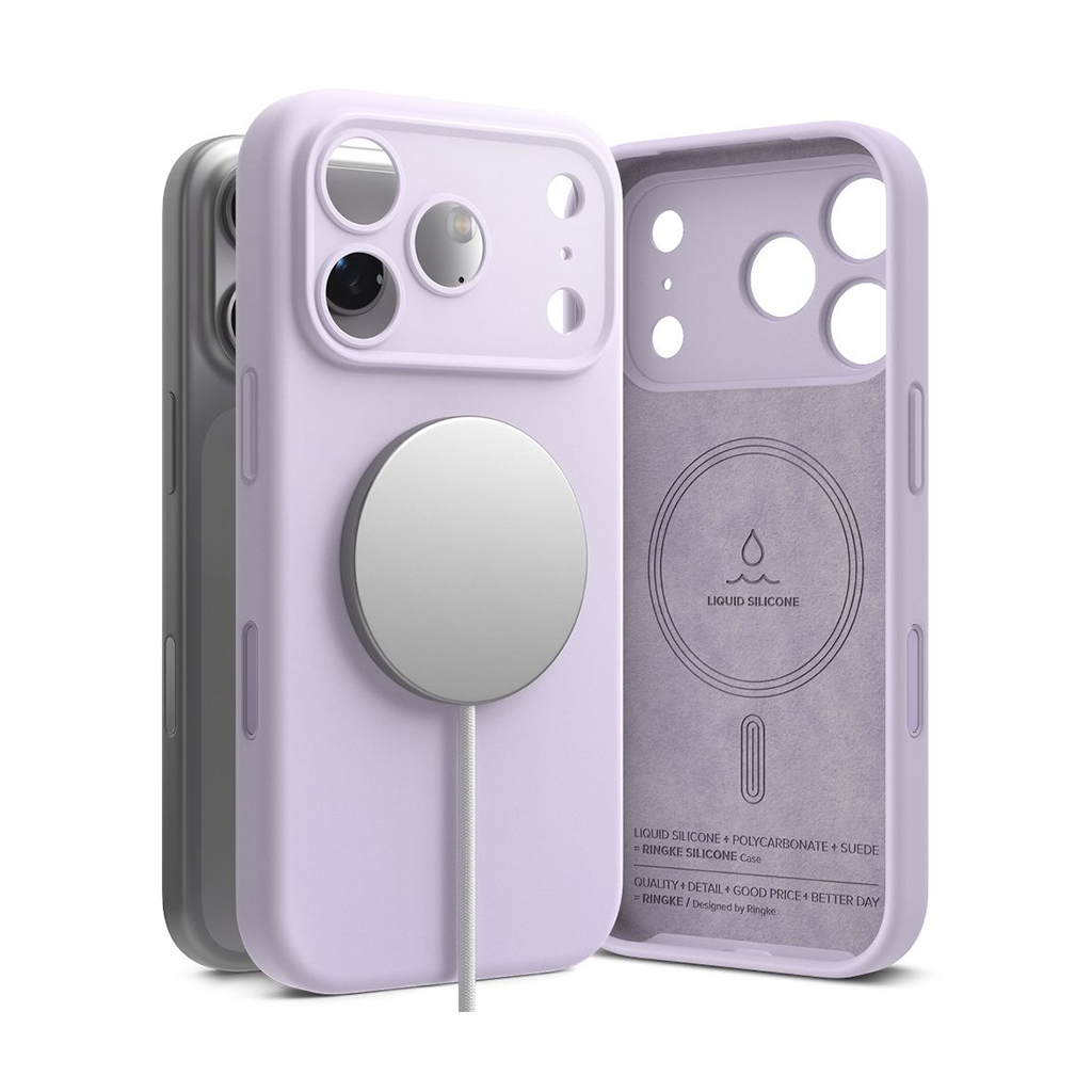 Kaitseümbris Silicone Magnetic, Apple iPhone 17 Pro, helelilla, MagSafe ühilduv, Ringke - Image 3