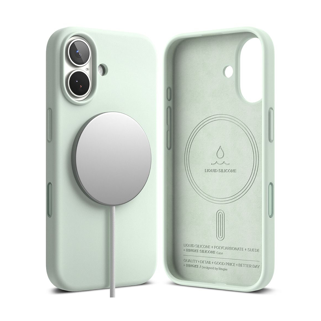 Kaitseümbris Silicone Magnetic, Apple iPhone 17, mündiroheline, MagSafe ühilduv, Ringke
