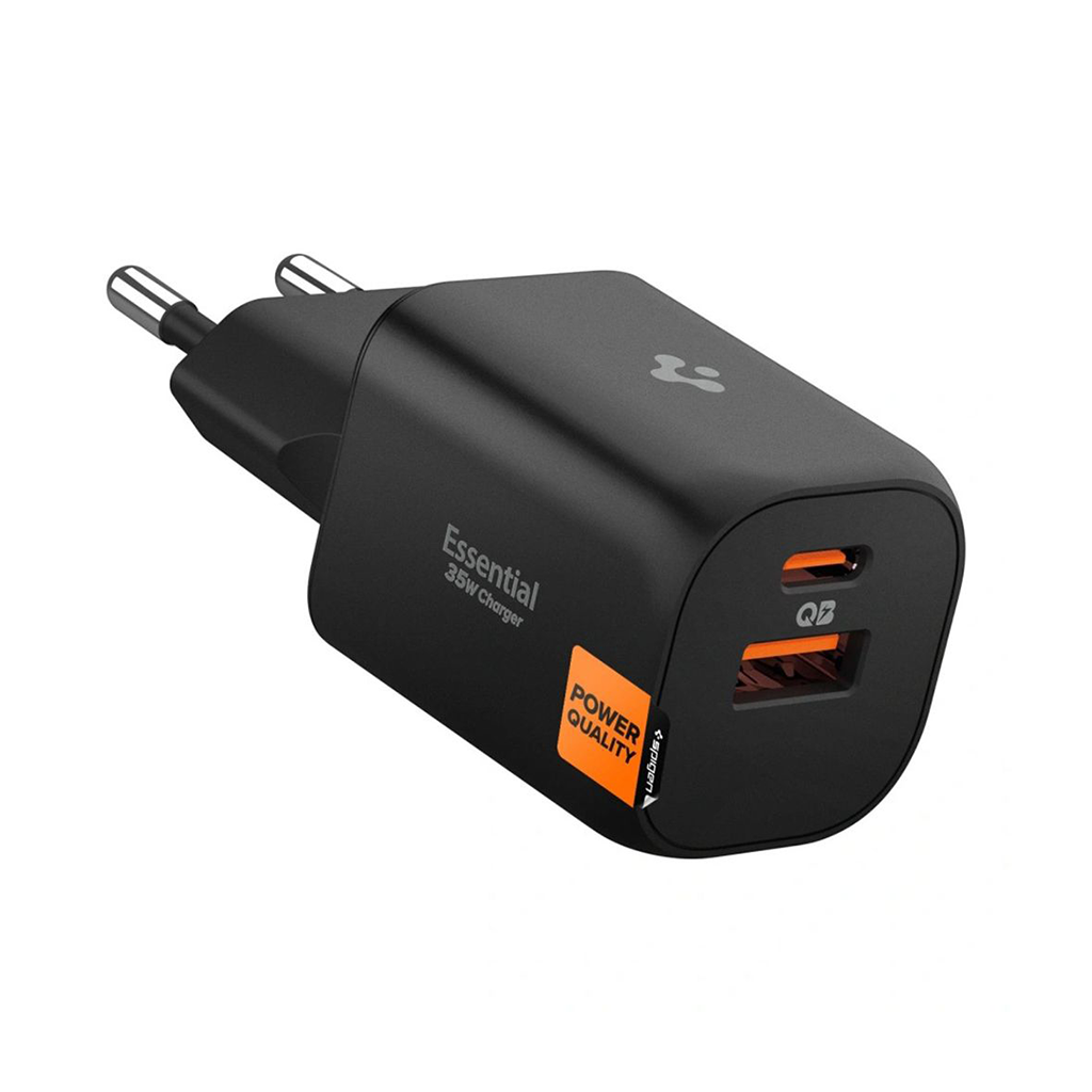 Toalaadija adapter Essential 35W Dual, USB-C + USB-A juhtmele, must, GaN-Pro kiirlaadimine, EE352EU, Spigen