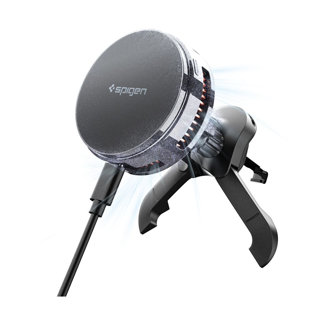 Juhtmevaba laadimisega autohoidik ventilatsiooniavasse Essential Qi2.2, 25W (MagFit), Qi2/MagSafe magnetkinnitusega, Spigen