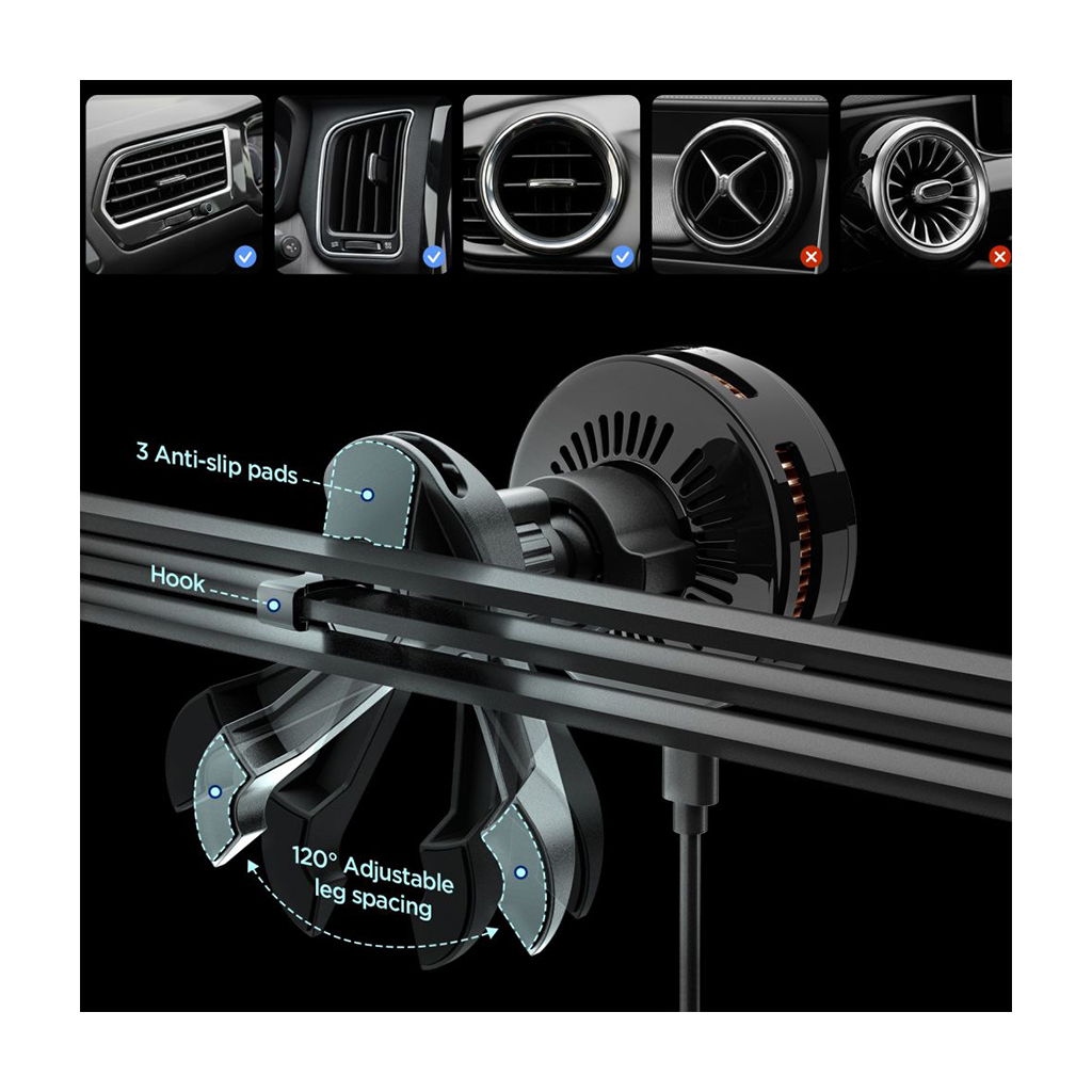 Juhtmevaba laadimisega autohoidik ventilatsiooniavasse Essential Qi2.2, 25W (MagFit), Qi2/MagSafe magnetkinnitusega, Spigen - Image 2