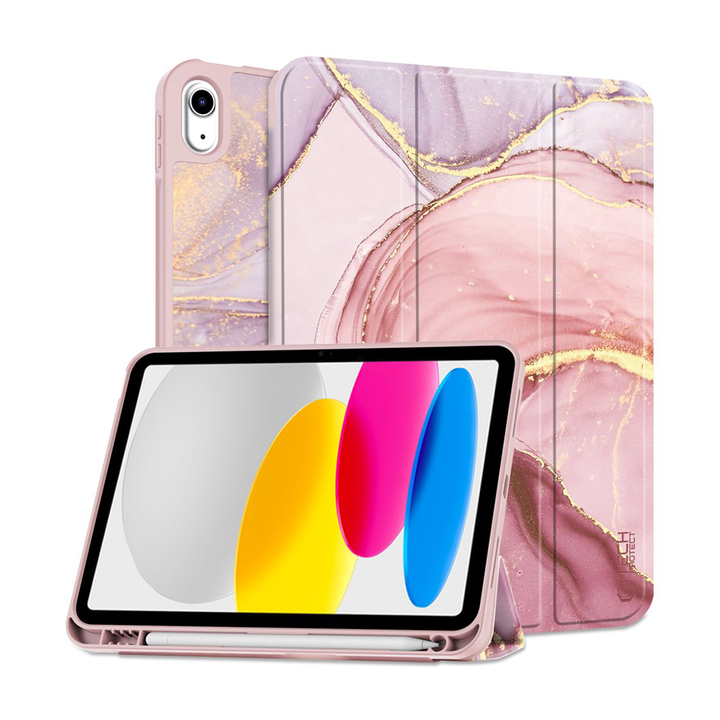 Kaitsekaaned SmartCase Pen, Apple iPad 11" (2025) / iPad 10.9" (2022), marmor, nutipliiatsi pesaga, Tech-Protect