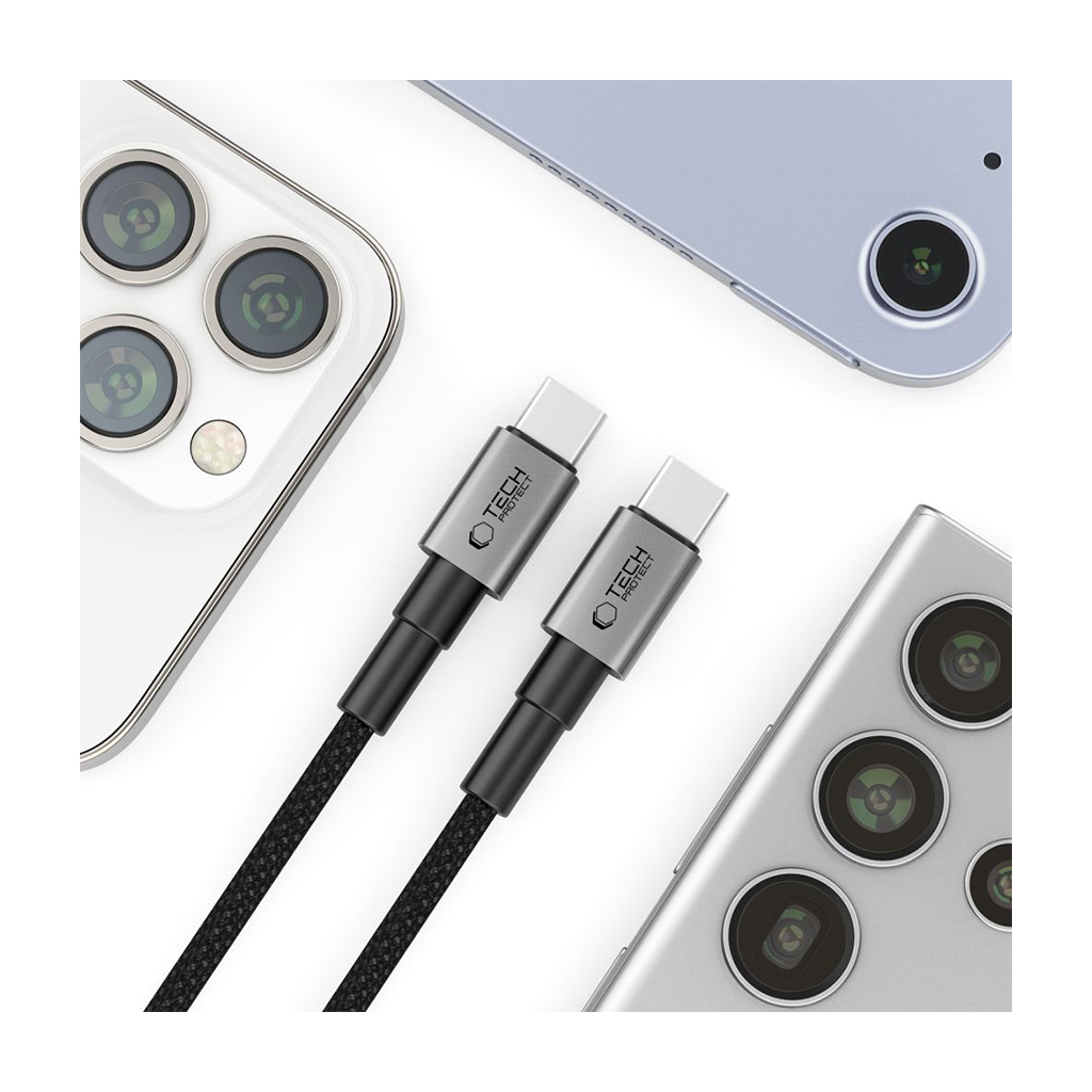 USB-kaabel USB-C otsik USB-C otsik, 1m, 100W / 5A, tumehall, Tech-Protect - Image 5