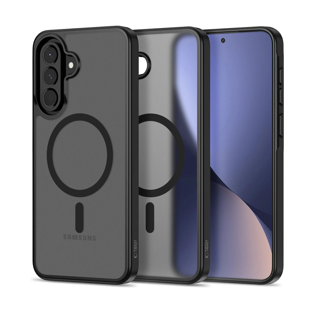 Kaitseümbris Magmat MagSafe, Samsung Galaxy A57 5G, matt läbipaistev musta äärega, Qi2/MagSafe ühilduv, Tech-Protect