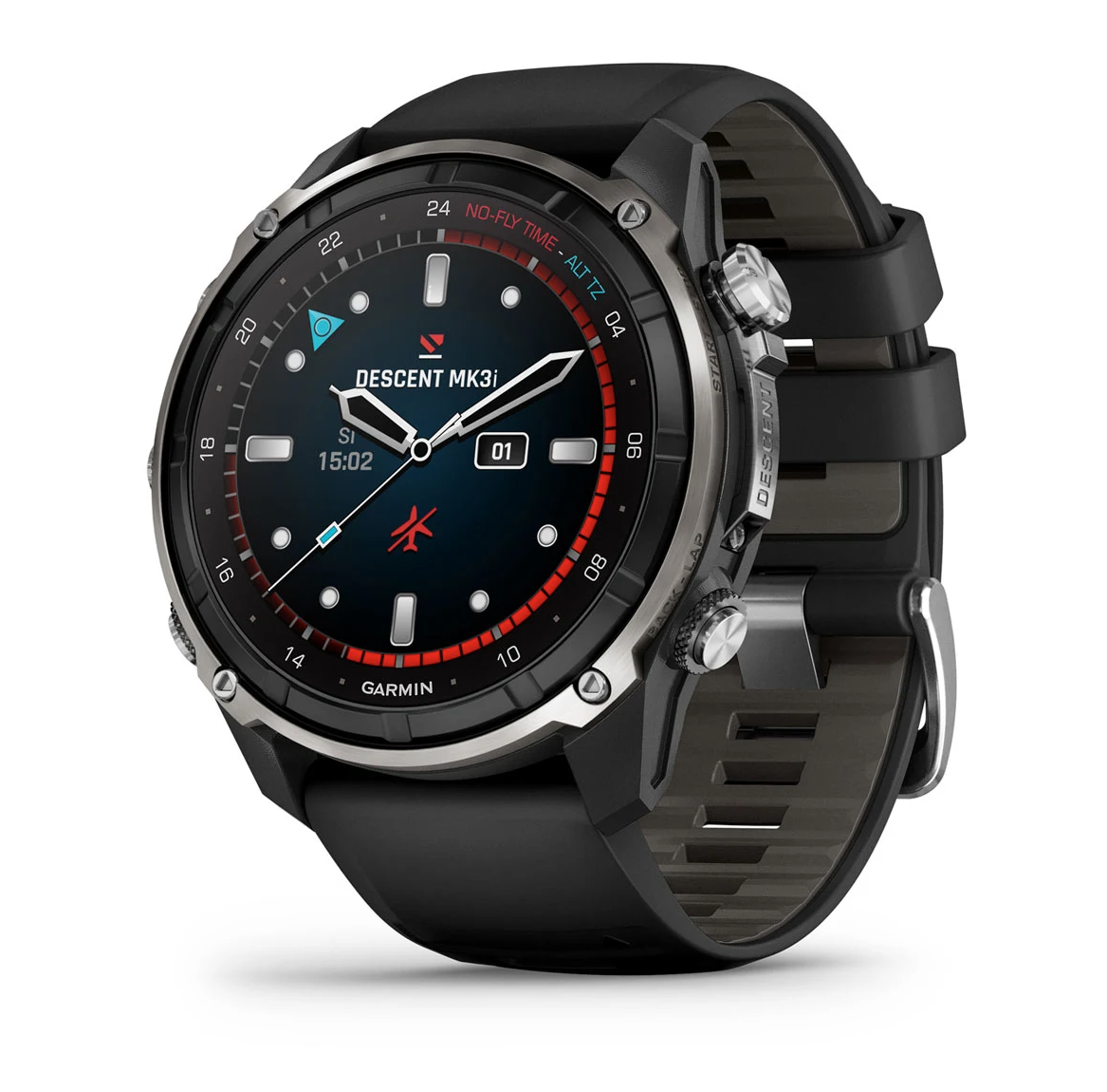 Garmin Descent Mk3i 51 mm Silver and Black PVD Titanium With Black Pebble Grey Silicone Band