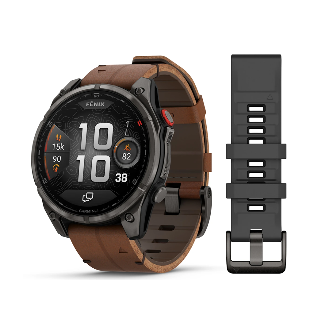 Garmin fenix 8 Pro 51mm Amoled Sapphire Carbon Grey DLC Titanium with Chestnut Leather Band