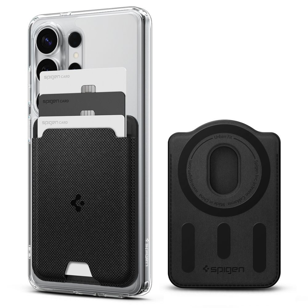 Magnetkinnitusega kaarditasku Urban Fit MagFit 3 kaardile must Qi2/MagSafe ühilduv Samsung Galaxy kaameratega sobiv Spigen