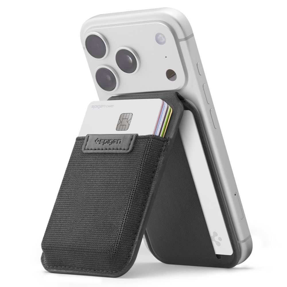 Magnetkinnitusega kaarditasku tugijalaga Slim Fold MagFit kuni 12 kaardile must Qi2/MagSafe ühilduv Spigen