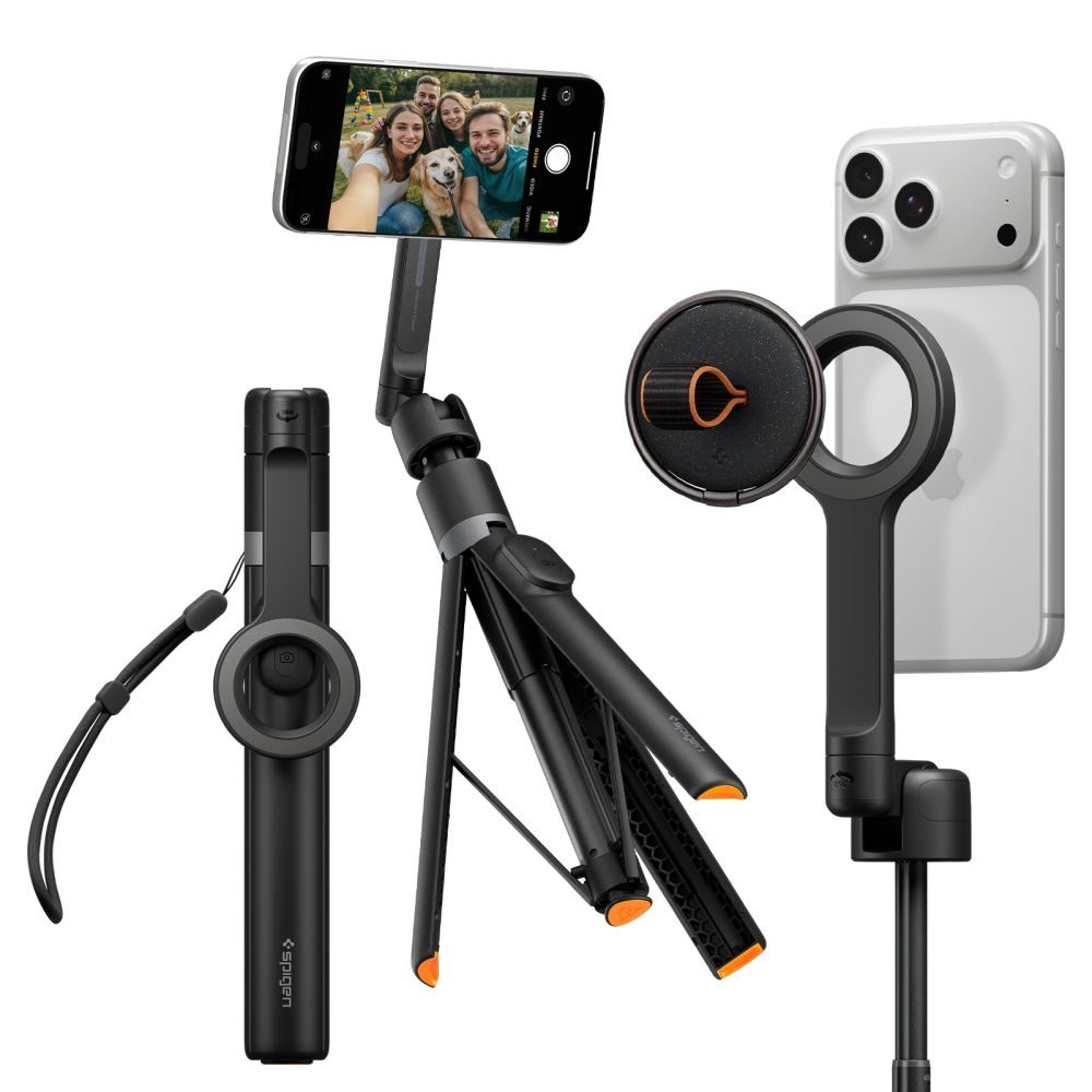 Selfi-statiiv Selfie Stick Tripod MagFit kuni 1.66m must bluetooth MagSafe/Qi2 magnetkinnitusega S582W Spigen