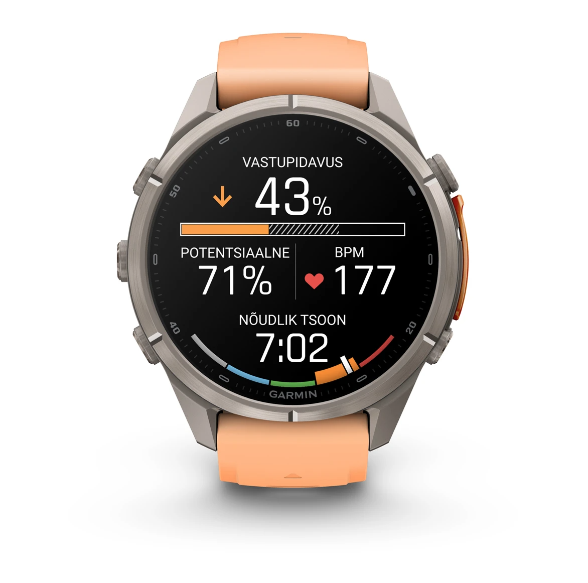 Garmin fenix 9 Pro inReach 43mm Titanium with Shell Pink Autumn Orange Silicone Band - Pilt 7