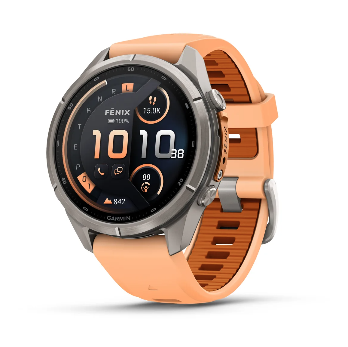 Garmin fenix 9 Pro inReach 43mm Titanium with Shell Pink Autumn Orange Silicone Band