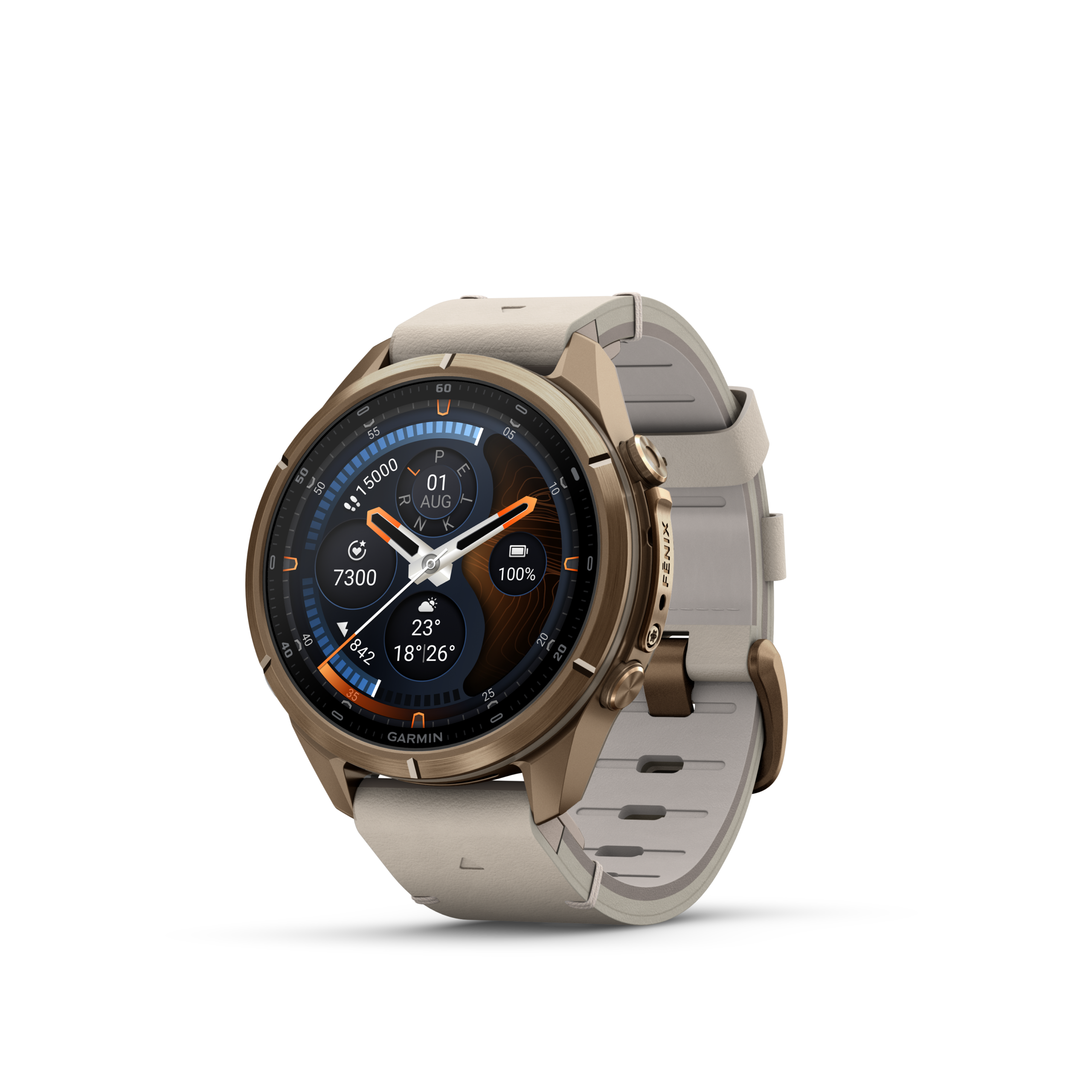 Garmin fenix 9 Pro inReach 43mm Autumn Gold Titanium with Bone Leather Band