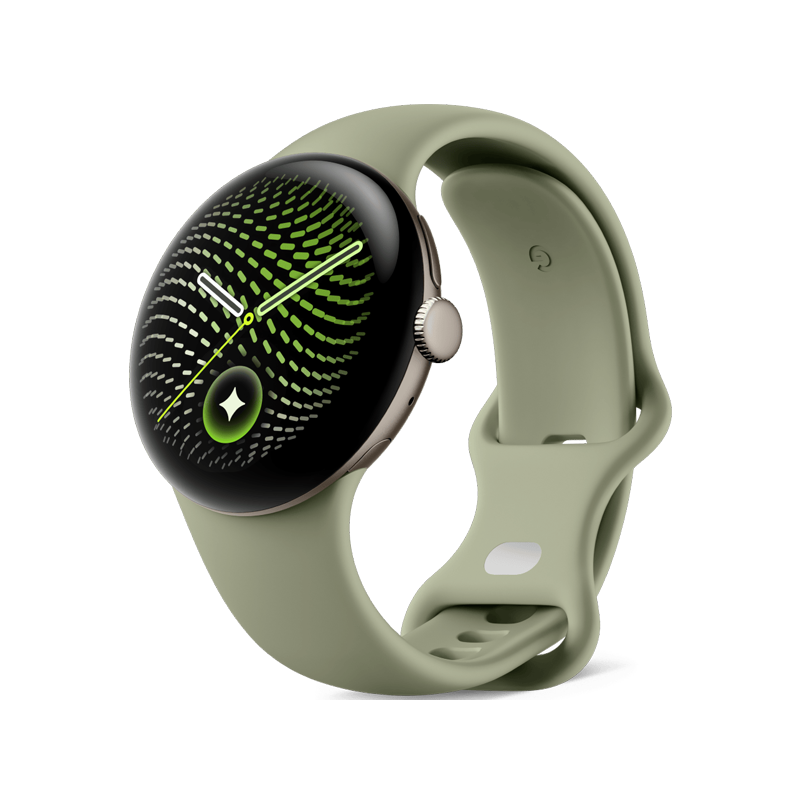 Google Pixel Watch 5 41mm Satin Pyrite Aluminum Case Olive Active Band