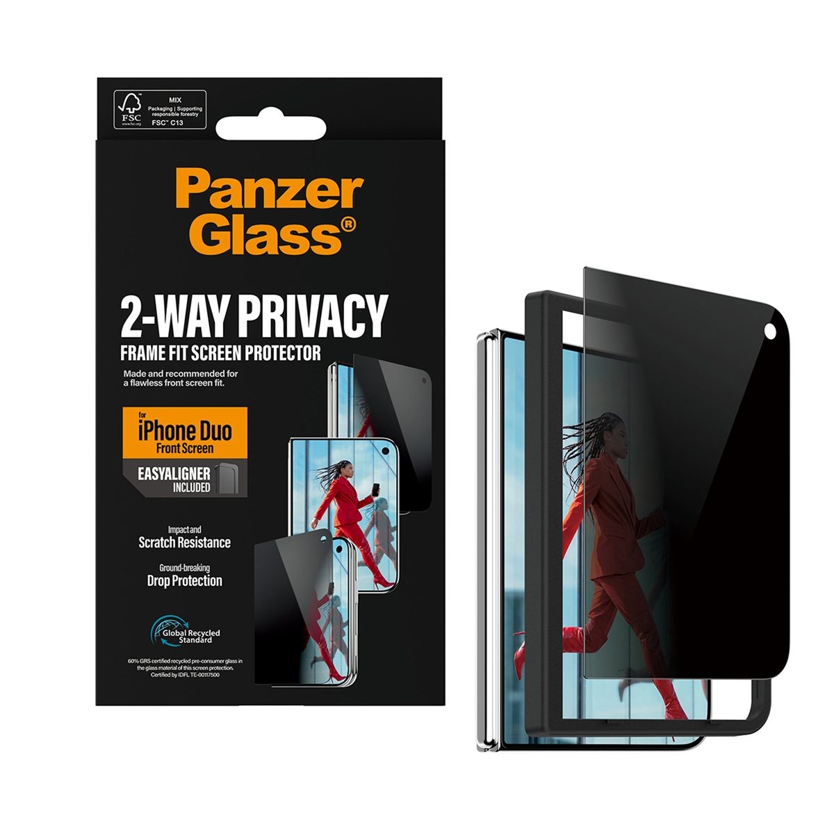 Kaitseklaas Välisekraanile Privaatsusfiltriga Apple iPhone Duo EasyAligner Paigaldusraamiga PanzerGlass - Pilt 2