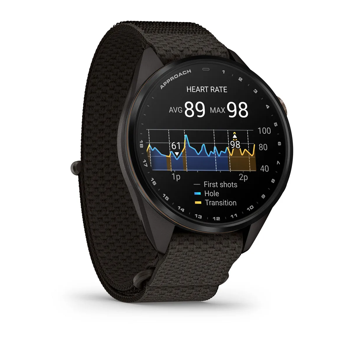 Garmin Approach S72 43mm Carbon Gray Heritage Bronze DLC Titanium Bezel with Pebble Gray ComfortFit Fabric Band - Pilt 2