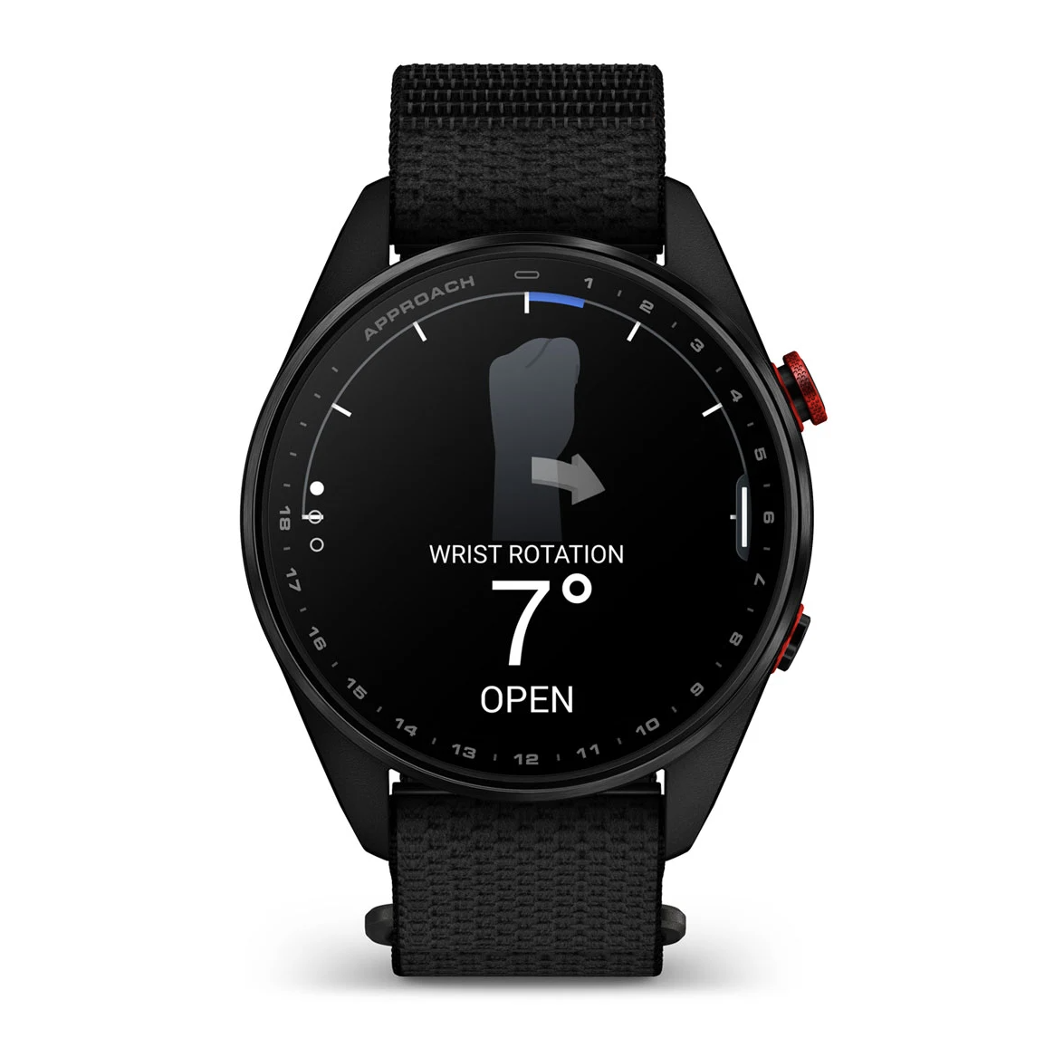 Garmin Approach S72 47mm Carbon Gray Red DLC Titanium Bezel with Black ComfortFit Fabric Band - Pilt 4