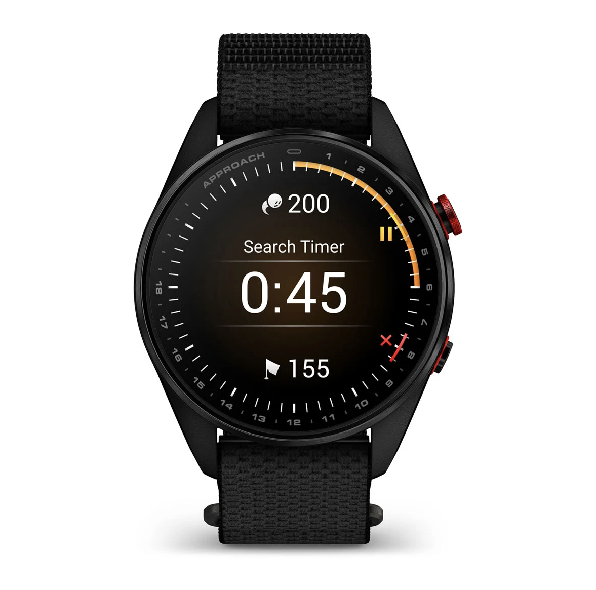 Garmin Approach S72 47mm Carbon Gray Red DLC Titanium Bezel with Black ComfortFit Fabric Band - Pilt 3