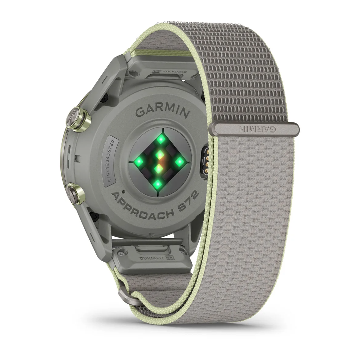 Garmin Approach S72 47mm Silver Citron Titanium Bezel with Fog Gray Citron ComfortFit Fabric Band - Pilt 5