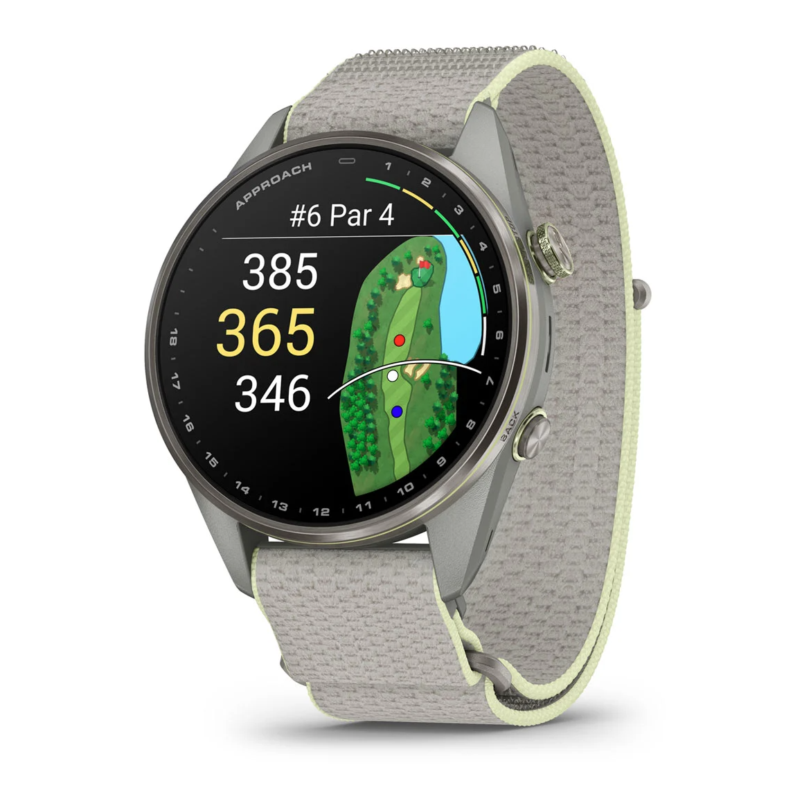Garmin Approach S72 47mm Silver Citron Titanium Bezel with Fog Gray Citron ComfortFit Fabric Band